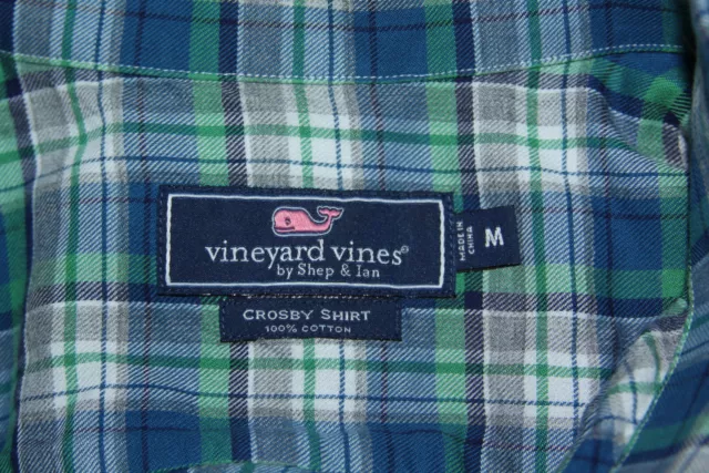 Chemise EUC Vineyard Vines Crosby bleu et vert plaid rabat de poche chemise décontractée taille M 3