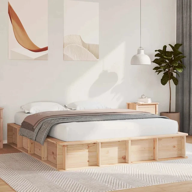 BED FRAME SOLID Pine Wood 210 x 178 x 30 cm Solid Pine Wood vidaXL £324 ...