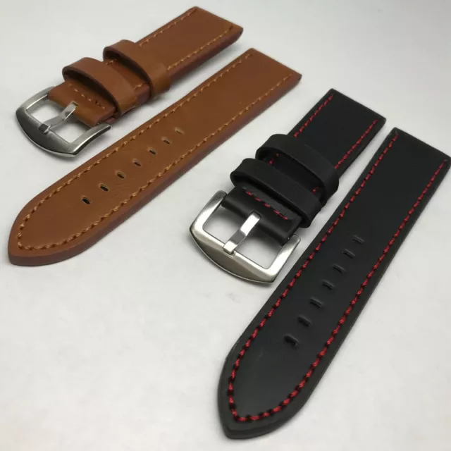 Mens Black Genuine Leather Watch Strap Band 18/20/22/24mm Replacement Women 3