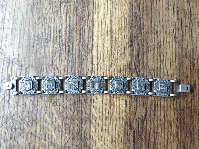 Old silver metal bracelet, Souvenir of Alsace, coat of arms, vintage - Sold