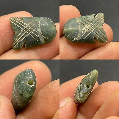 Unique Afghan Natural Old Jade Stone Carved Beautiful Bead Amulet Wearable