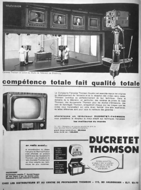 Publicité De Presse 1955 Ducretet Thomson Caméras Au Studio De Tv Strasbourg