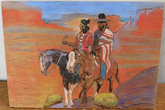 Vintage Native American Wood Carving/Burning/Painting 11.5inx8in L. Rollins
