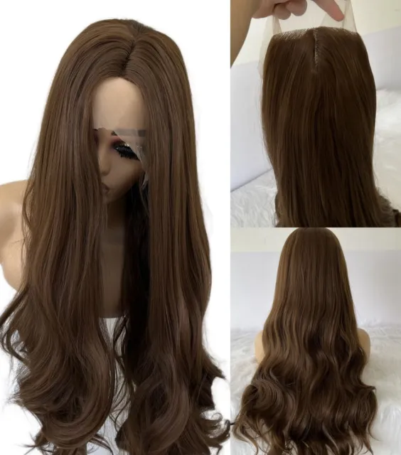 US 24inch Lace Front Wigs Wavy Full Head Heat Resistant Light brown