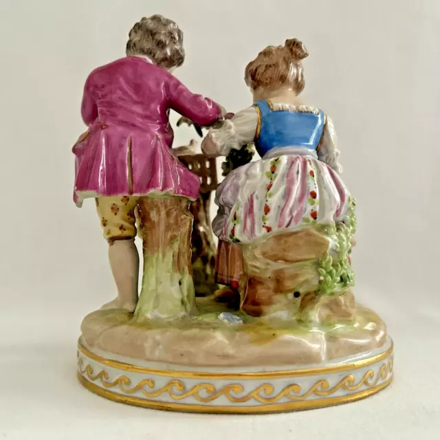 Dresden Antique Porcelain Figurine Children Bird Cage & Flowers Carl Thieme 3