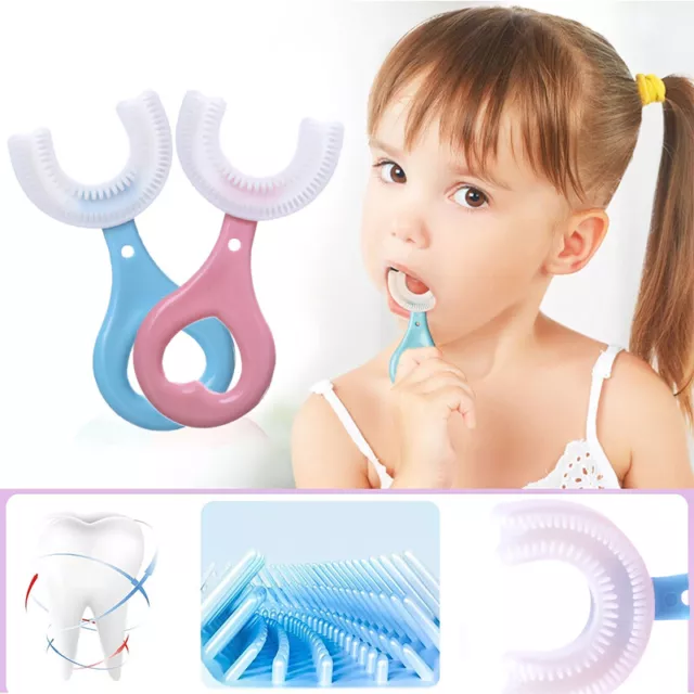 Spazzolino da denti bambini a forma di U silicone 360° pulizia denti spazzolino orali E
