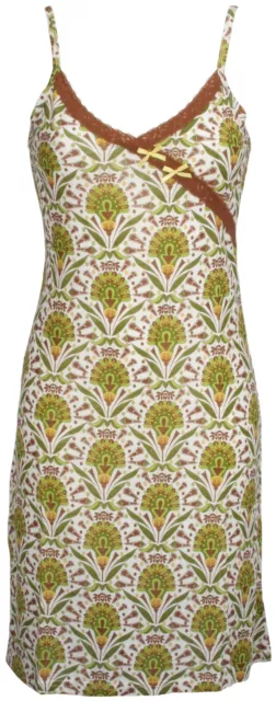 Vision Viscose Retro Print Chemise Pistachio Green &  Brown