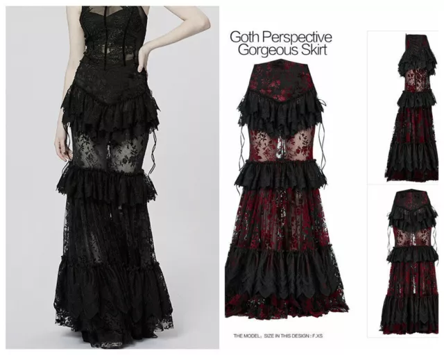 Punk Rave Goth Vintage Victorian Gown Skirt Gorgeous Lace Fishtail Mermaid Skirt