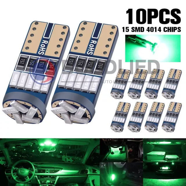 10x T10 LED Green 15SMD Canbus Bulbs W5W Interior Dome Map License Plate Lights