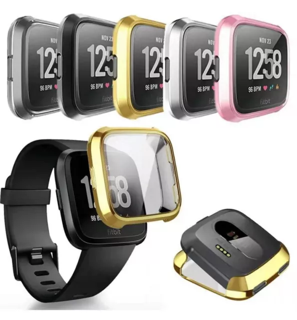 Silicone Protective TPU Case with Screen Protector Frame Cover For Fitbit Versa