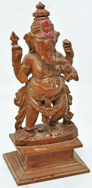 Antik Holz Gott Ganesha Idol Figur Original Alte Fein Hand Geschnitzter