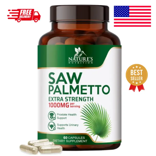 Saw Palmetto 1000mg - Premium Prostate Health Support Supplement for Men