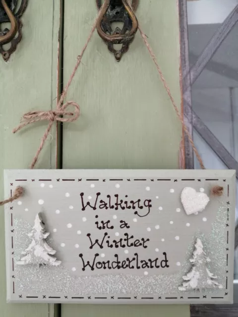 * Handmade Winter Wonderland Christmas Plaque Gift Present Shabby Chic *