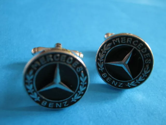 Silvertone and Black Enamel Mercedes Benz Logo Cufflinks Car Logo