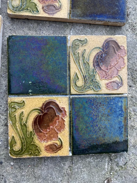 Antique Victorian Tiles - Set of 8 . Victorian Relief Tiles 6 Inch Art Nouveau