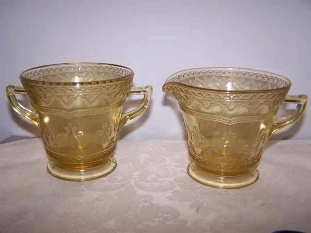 Beautiful Amber Depression Glass Patrician / Spoke Cream And Sugar Set 1933-1937