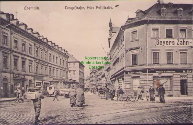 158623 AK Chemnitz Langestraße Ecke Poststraße Konfektions Geschäft 1905