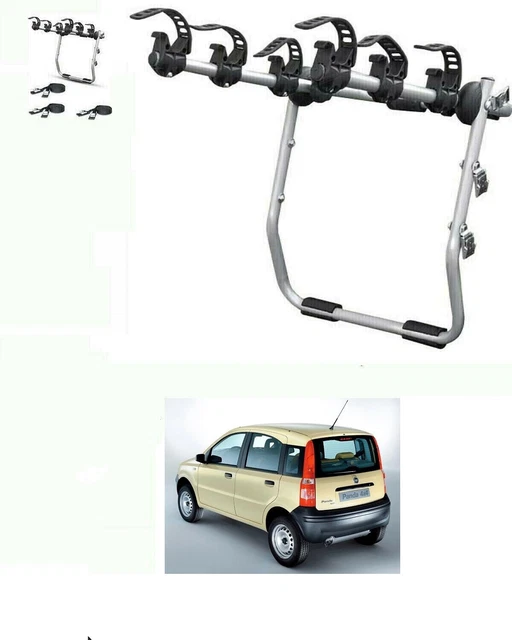 Portabici Per Bagagliaio Posteriore Fiat Panda III (dal 2012) | In Acciaio, Fino A 3 Bici, Carico Max 45 Kg | Dimensioni 70x56x11 Cm