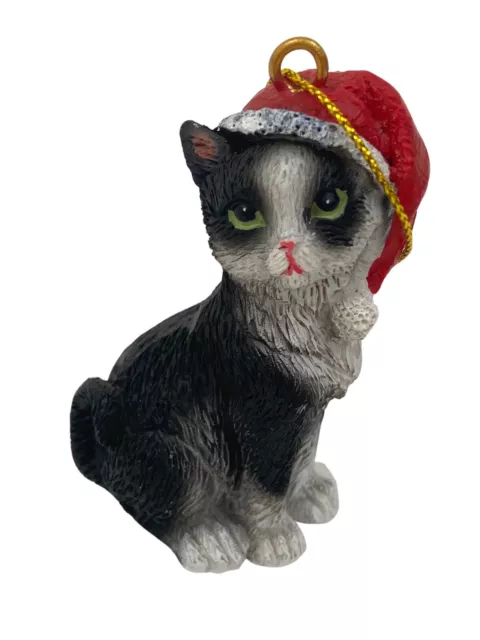 Black White Tuxedo Cat Christmas Xmas Ornament Cute Resin New Red Santa Hat