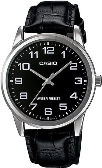 Casio MTP-V001L-1B Men's Black Dial Black Leather Strap Analog Quartz Watch