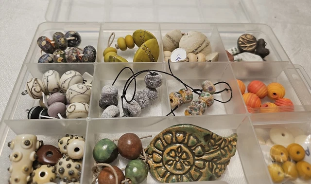 Assorted Multicolor Ceramic Stone Glass Rondell Lampwork Lentil Bead Lot w/Case