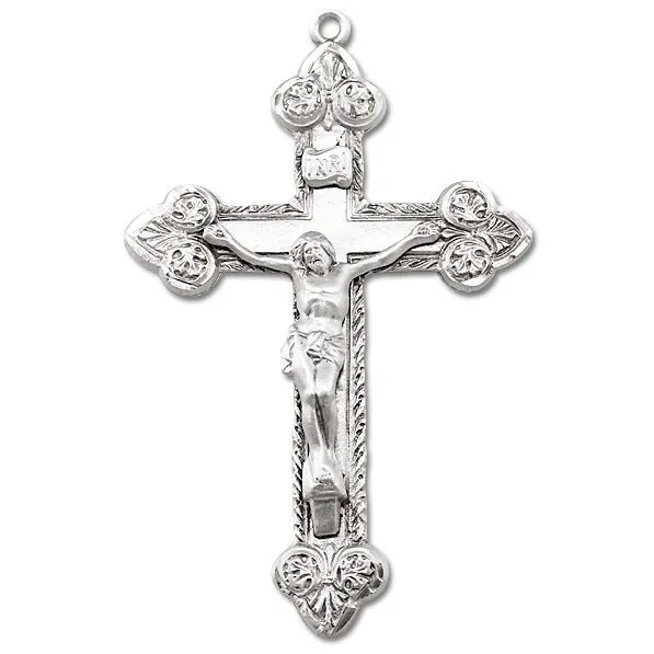 Needzo LTG 2 1/16" Sterling Silver Ornate Detailed Rosary Cross Crucifix Pendant