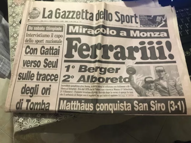 Giornale La Gazzetta Dello Sport 12 Settembre 1988