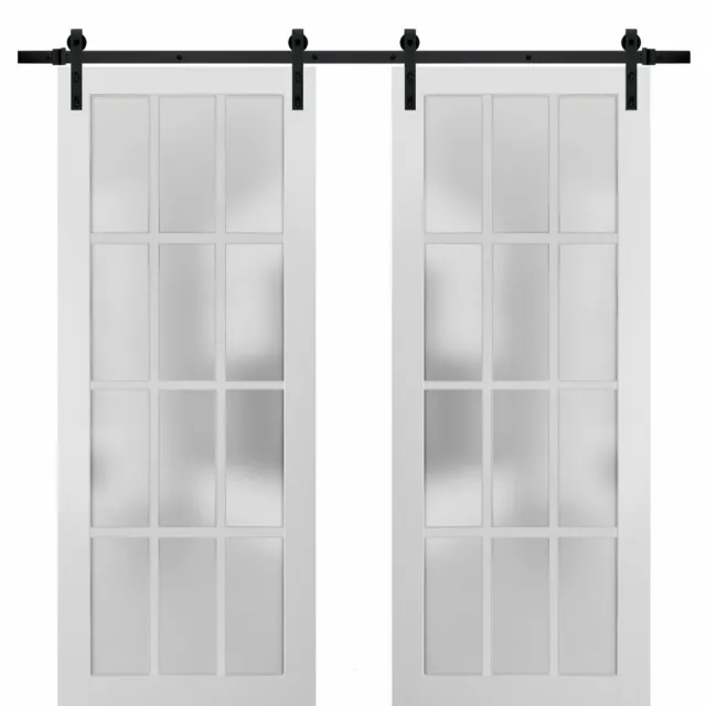 64" x 80" Double Barn Door with Frosted Glass | Felicia 3312 Matte White