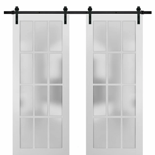 64" x 80" Double Barn Door with Frosted Glass | Felicia 3312 Matte White