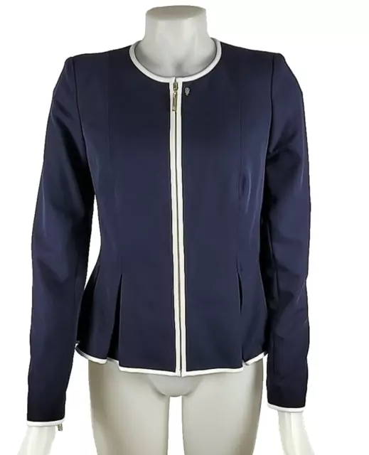 NWT - Tommy Hilfiger Peplum Collarless Zip Front Blazer Jacket Navy Blue Sz 2