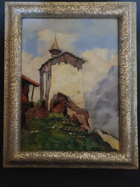 Th.Berger: Bergkapelle. Pastöses, farbenstarkes Gemälde , um 1940