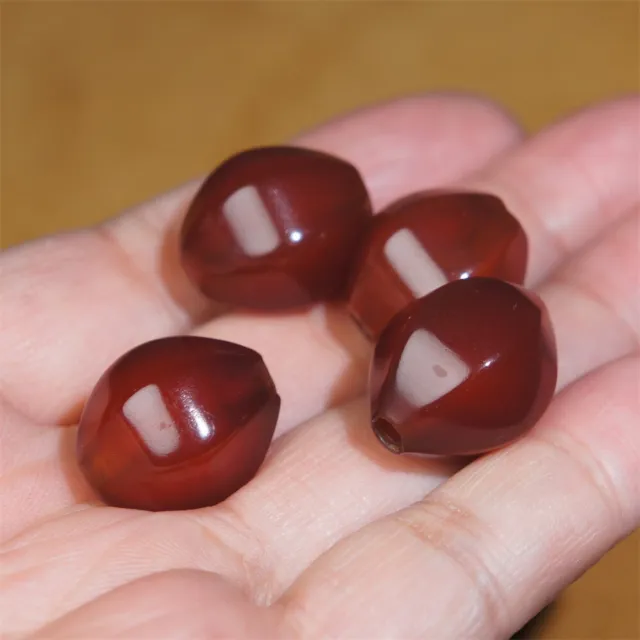 4pcs Ancient Tibetan Old Agate Natural Wine Red Hexagonal Beads Amulet Beads