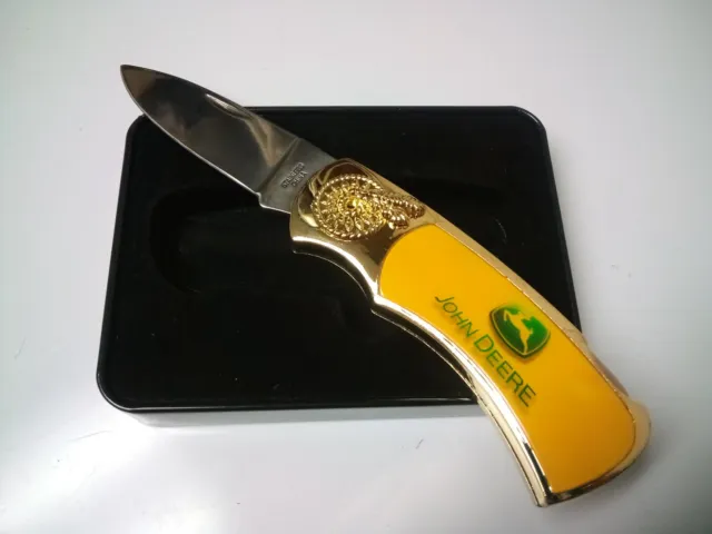 John Deere Collectable Knife and Tin Set Folding Lockback Pocket Knife Gold