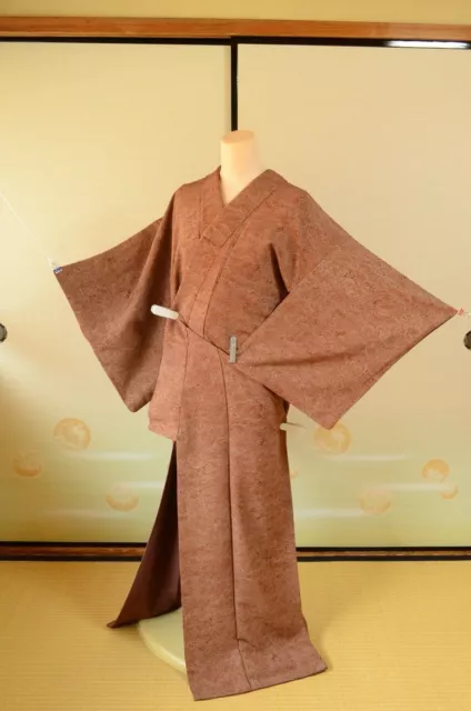 Kimono Komon Silk Women Brown Japanese vintage Robe /366