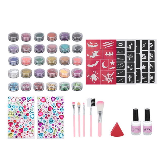 Kit polvere glitter tatuaggi temporanei 24 colori 6 paillettes reni lucidi SG5