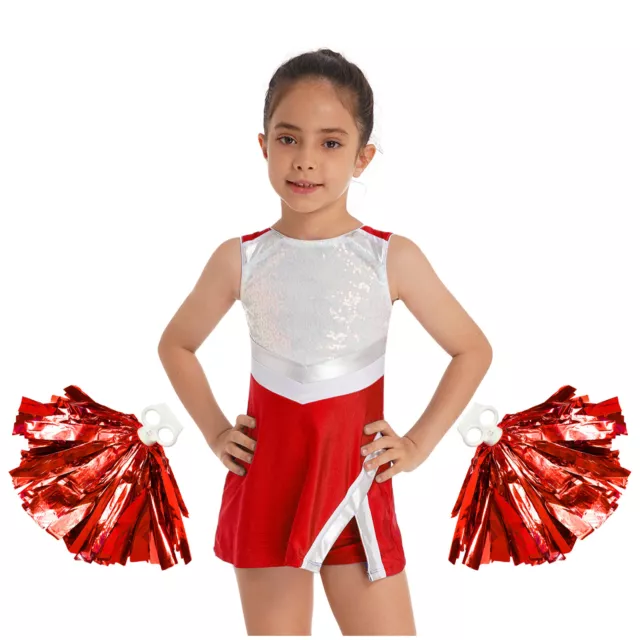 DE iEFiEL Cheer Leader Kostüm Mädchen Schuluniform Tenniskleid Mit Pom Poms