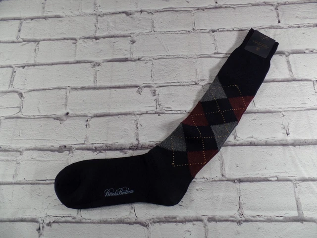NEW Brooks Brothers Men's Wool Blue Argyle Crew Socks Italian Made Knit Gray