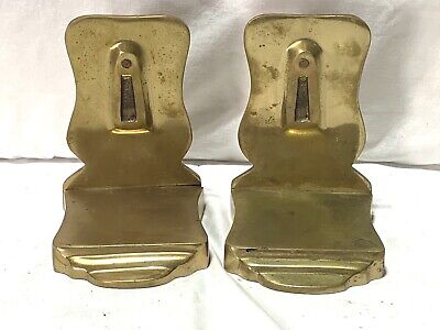 Key Hole Pattern Solid Brass Book End Door Stop, Unmarked Maker Unknown