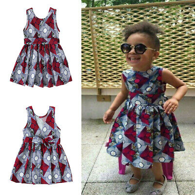 Kids Girls Summer Sleeveless Dress African Dashiki Print Princess Dress Clothes