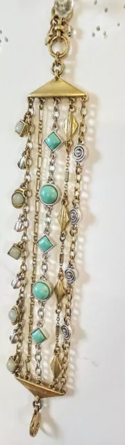Lucky Brand gold tone 5 strand with blue&white links bracelet