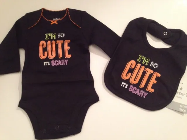 Carters Baby Girl Halloween Bodysuit Bib Set Size Newborn 3 Months Black Slogan