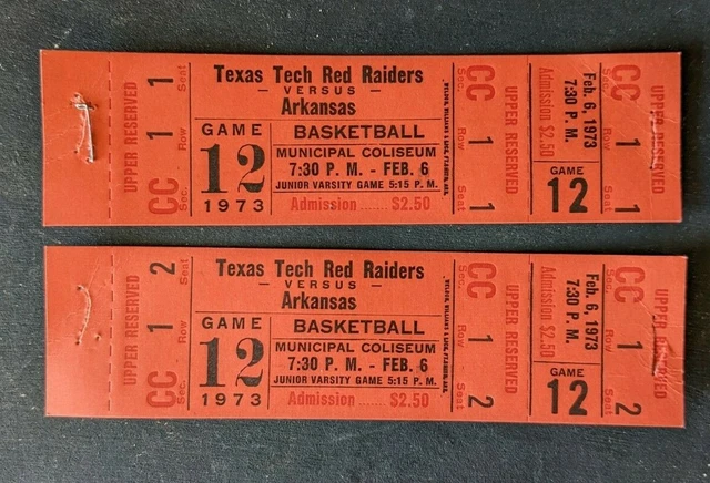 Lot of 4 1973 Texas Tech Red Raiders vs Arkansas Men's Basketball Ticket Stubs 3