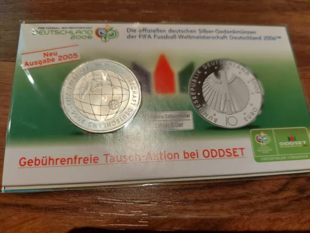 10 EUR-Gedenk-Münze "Deutschland 2006"Silber 925 Fußball-WM 2005 vor Weltkugel J