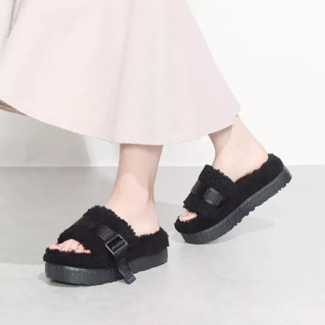 UGG 1113475 WOMEN'S Fluffita Sheepskin Slipper Slide Sandals Black Size ...