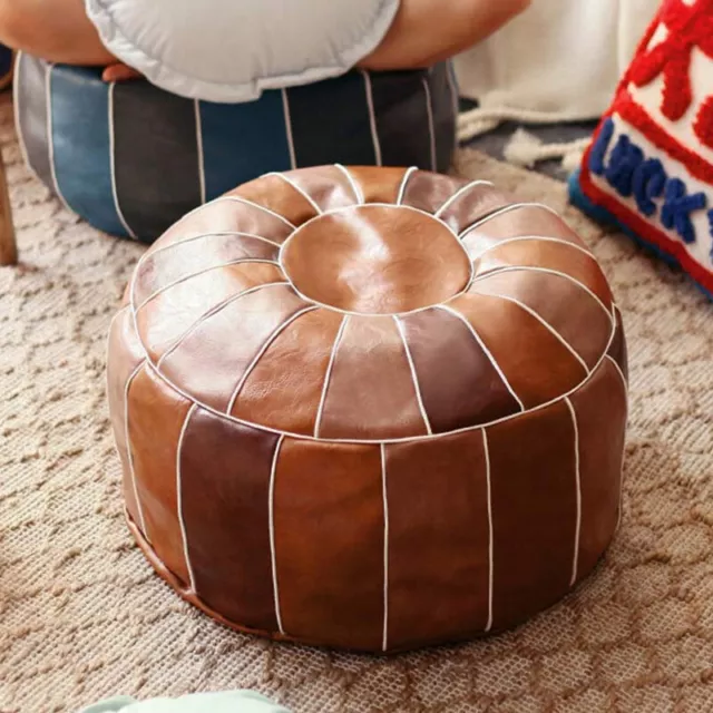 Retro Round Moroccan Faux Leather Ottoman Pouffe Pouf Footstool Unstuffed