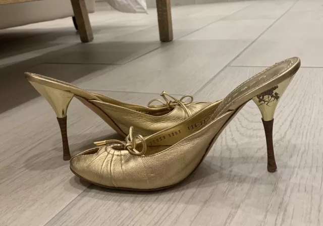 Casadei Gold Leather Heels Vintage Designer