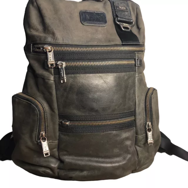 TUMI ALPHA 100% Leather Business Backpack Rucksack Dark Grey