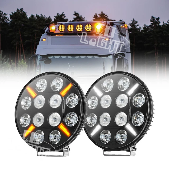 Phare De Travail LED Rond 12V/24V - Spot Blanc Et Clignotant Orange - Pour Camion, 4x4, Voiture