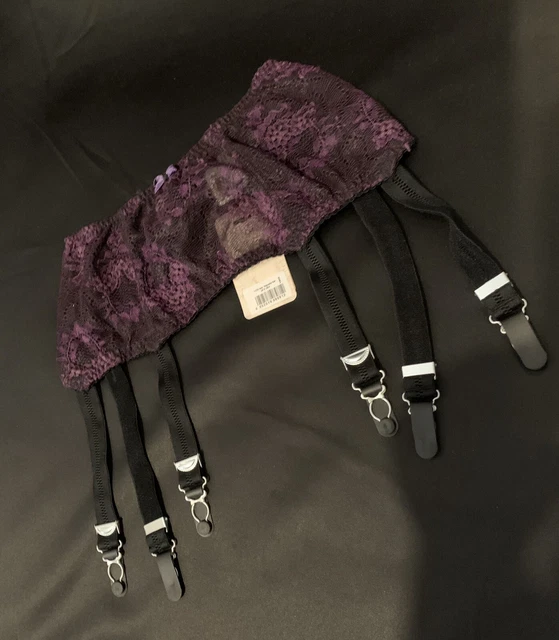 WHAT KATIE DID L2126 Black&Purple 'Joan' 6 Strap Suspender Belt UK