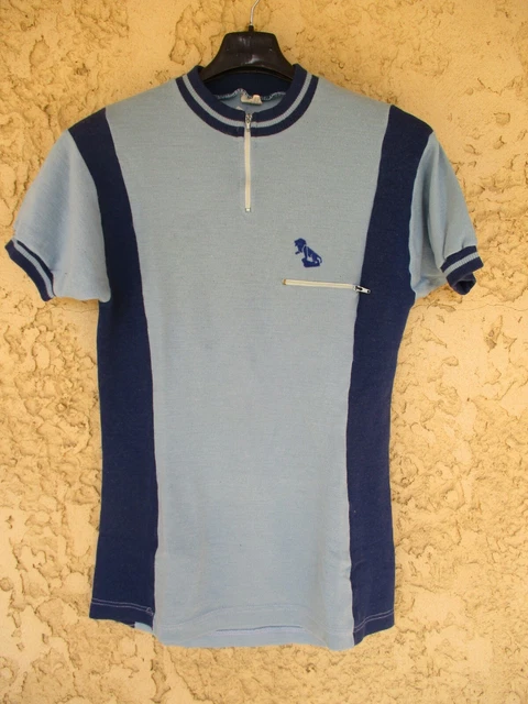 Maillot cycliste bleu blanc vintage années 70 shirt trikot jersey